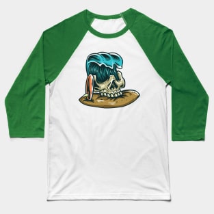 Skull Waves Surf Baseball T-Shirt